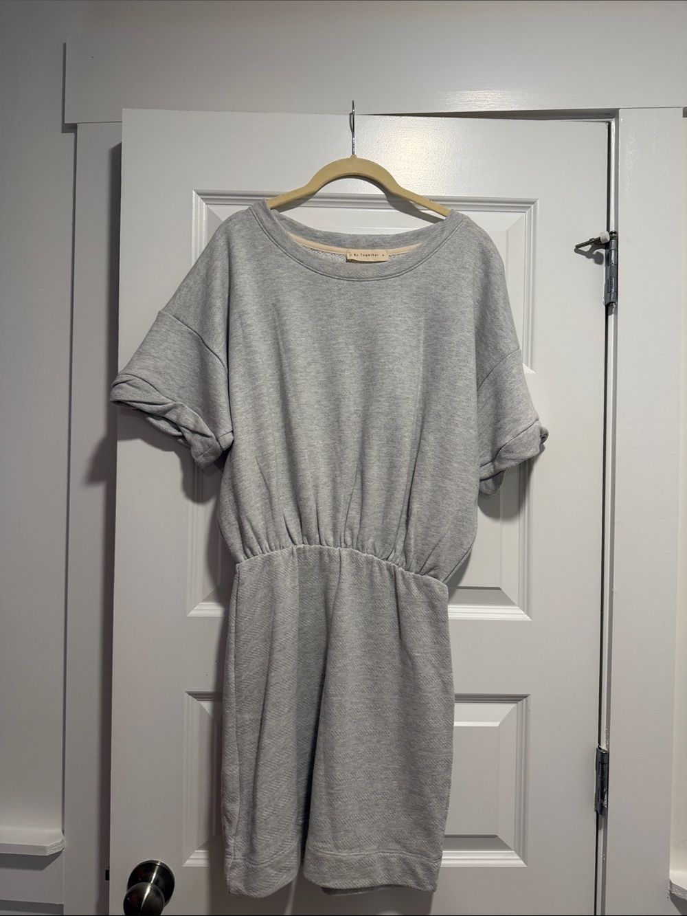 By Together Gray Cinched-Waist Short Sleeve Mini Dress